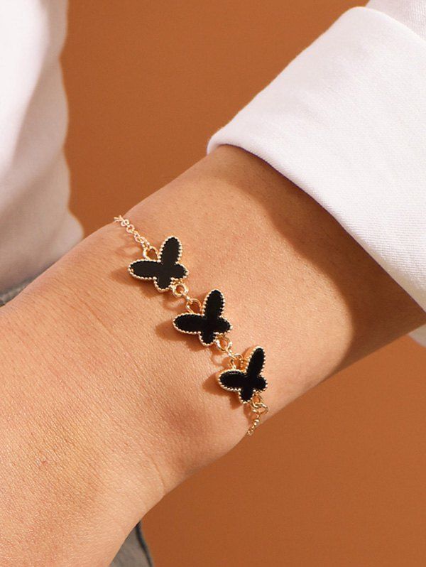 

Triple Butterfly Charm Chain Bracelets, Black