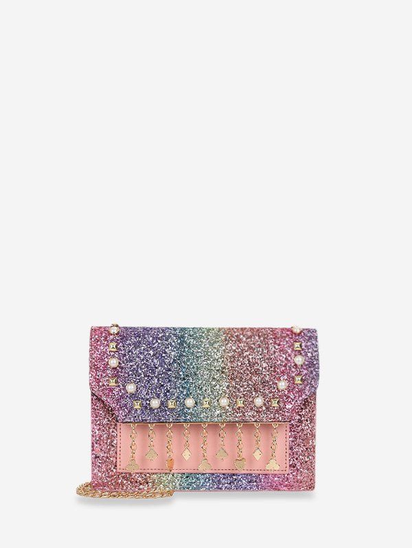 

Polka Fringe Sparkle Sequins Chain Crossbody Bag, Pink