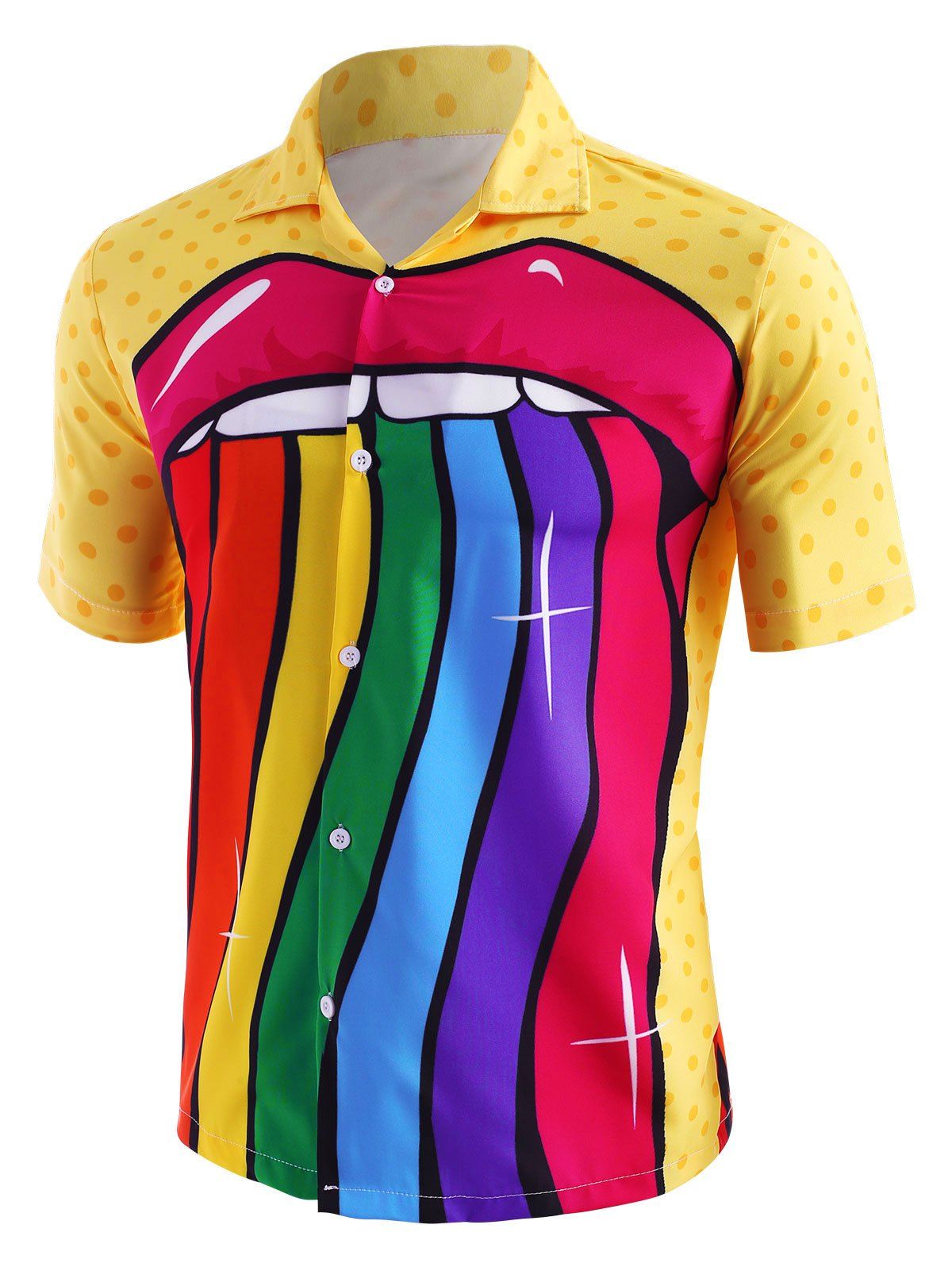 

Polka Dots Lip Rainbow Stripe Print Casual Shirt, Rubber ducky yellow