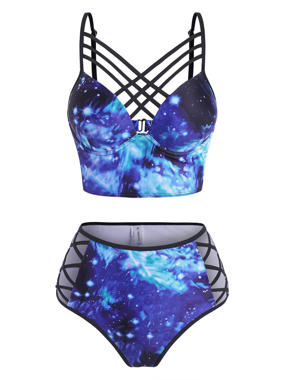 

Starry Sky Criss Cross Underwire High Waisted Tankini Swimwear, Multi