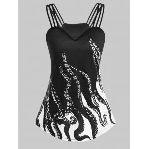 

Triple Straps Octopus Print Cami Tank Top, Black