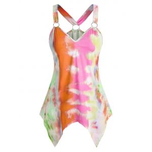 

Plus Size O Ring Tie Dye Handkerchief Tank Top, Orange