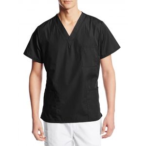 

V Neck Pockets Short Sleeve Scrub Shirt, Black