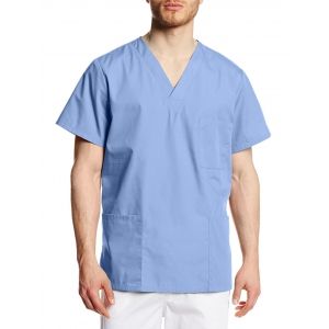 

V Neck Pockets Short Sleeve Scrub Shirt, Day sky blue