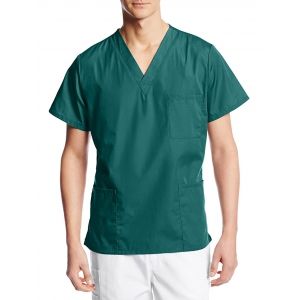 

V Neck Pockets Short Sleeve Scrub Shirt, Green