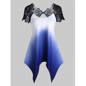 

Ombre Lace Insert Handkerchief T-shirt, Blue