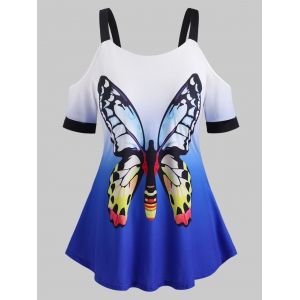 

Cold Shoulder Butterfly Ombre Plus Size Top, Blue
