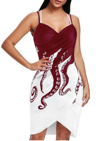 Tirante de espagueti de pulpo impresión del abrigo Encubrimiento - DEEP RED - S
