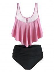 Plus Size Ribbed Ruffled High Rise Tummy Control Tankini Swimwear -  