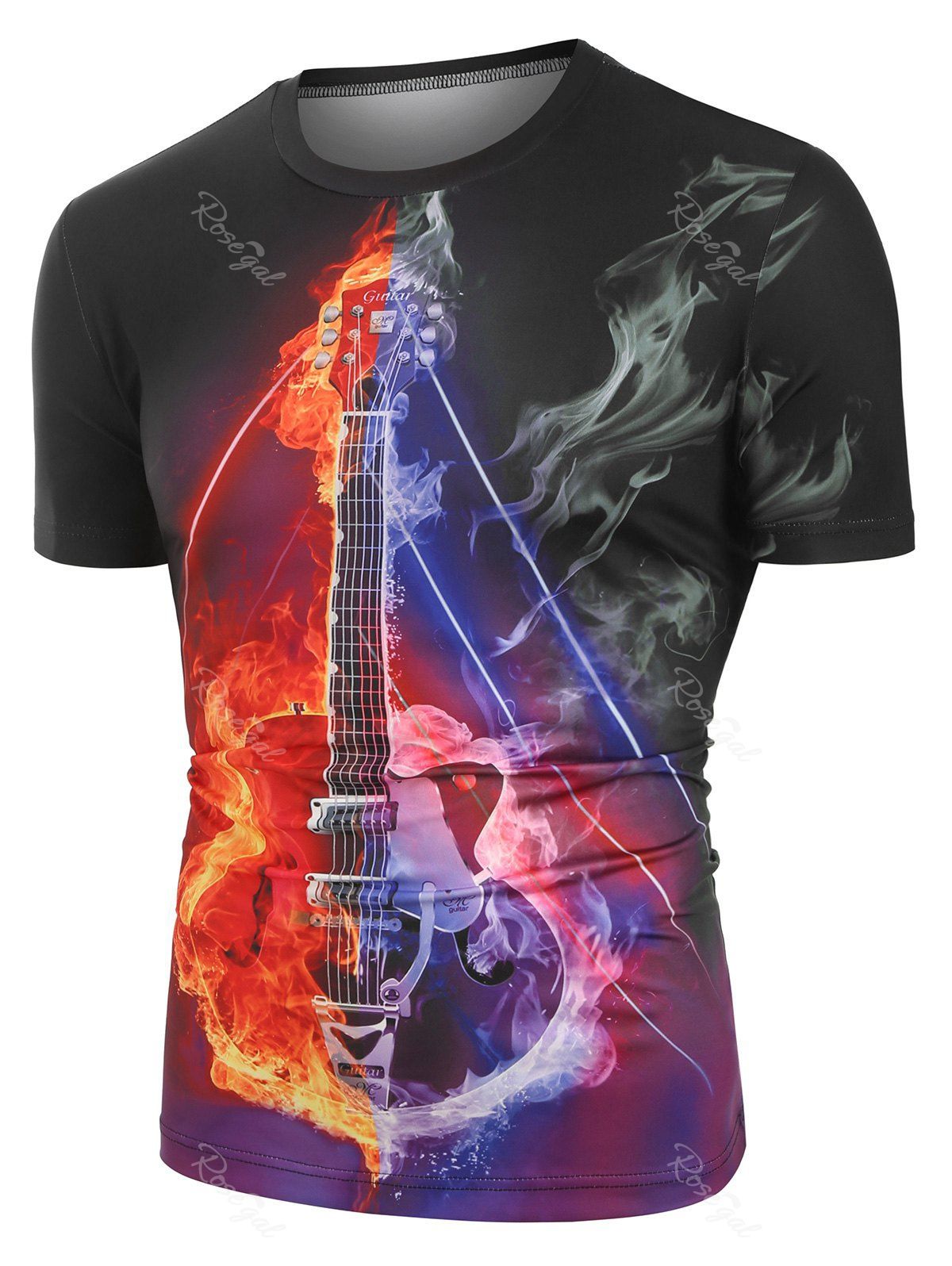 Buy Fire Guitar Graphic Crew Neck Leisure T Shirt  