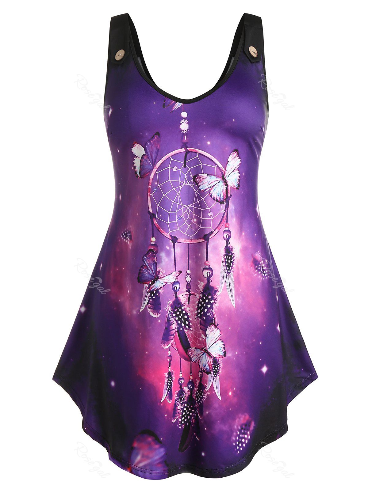 

Plus Size Galaxy Dreamcatcher Print Swing Tank Top, Purple iris