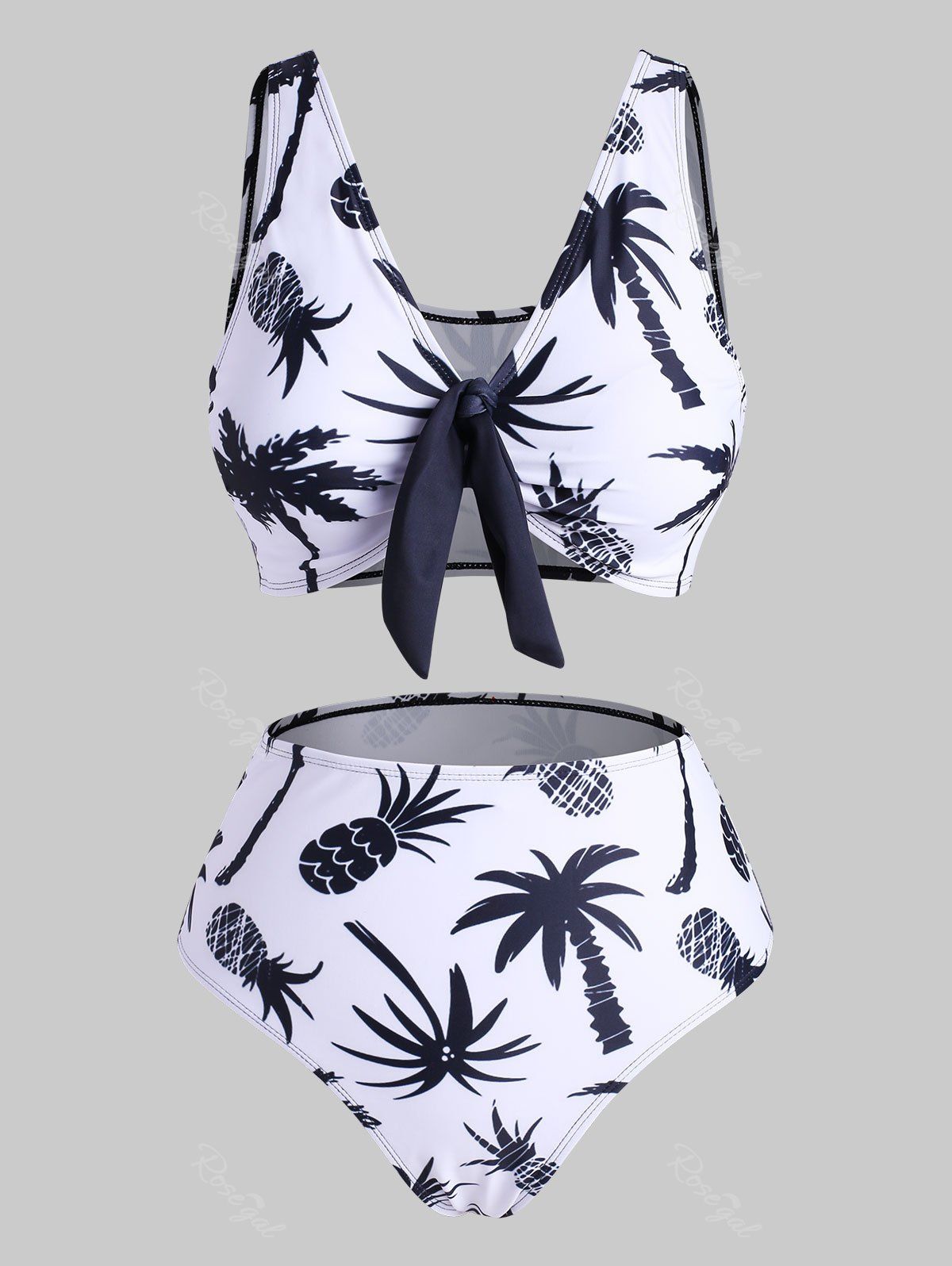 

Leaf Pineapple Polka Dot Knot High Waisted Bikini Swimwear, White