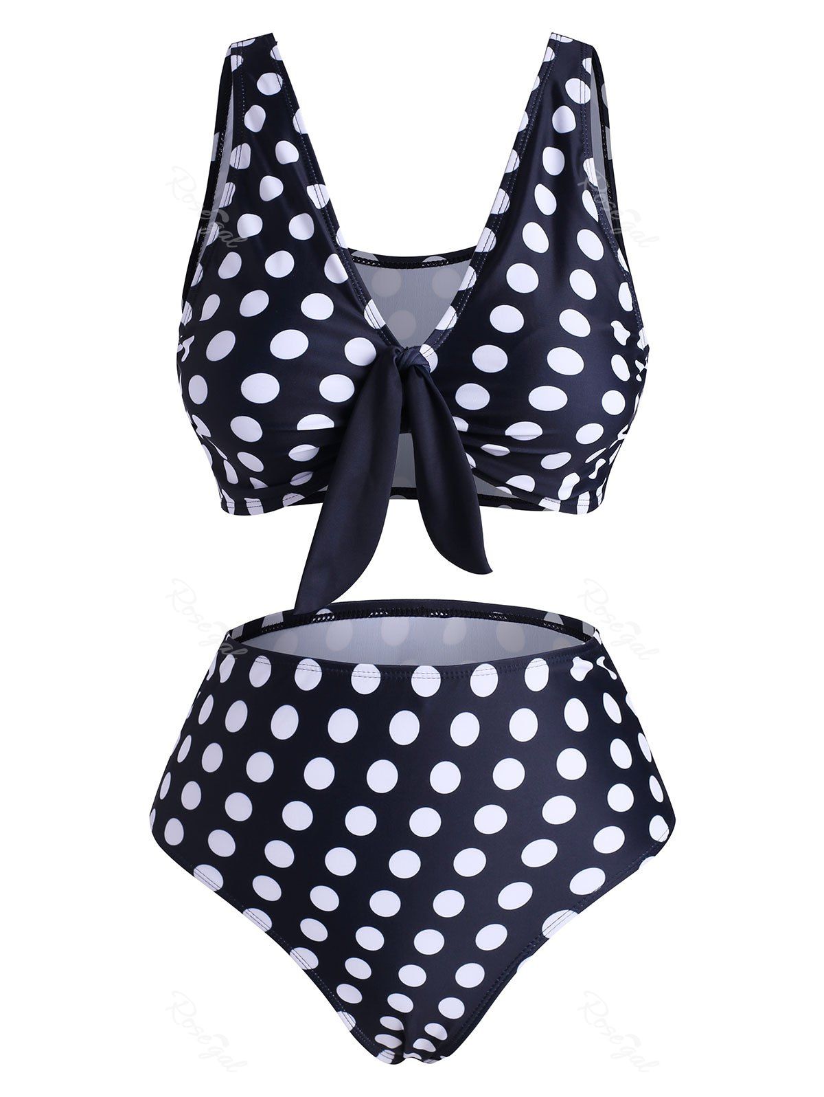 

Leaf Pineapple Polka Dot Knot High Waisted Bikini Swimwear, Black