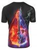 Fire Guitar Graphic Crew Neck Leisure T Shirt -  