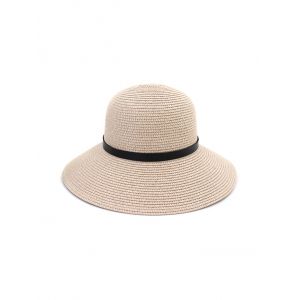 

Wide Brim Straw Hat With Leather Detail, Light pink