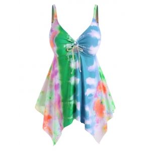 

Plus Size Handkerchief Cinched Tie Dye Tankini Swimwear, Multi