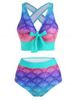 Criss Cross Bowknot Mermaid Print Tankini Swimwear -  