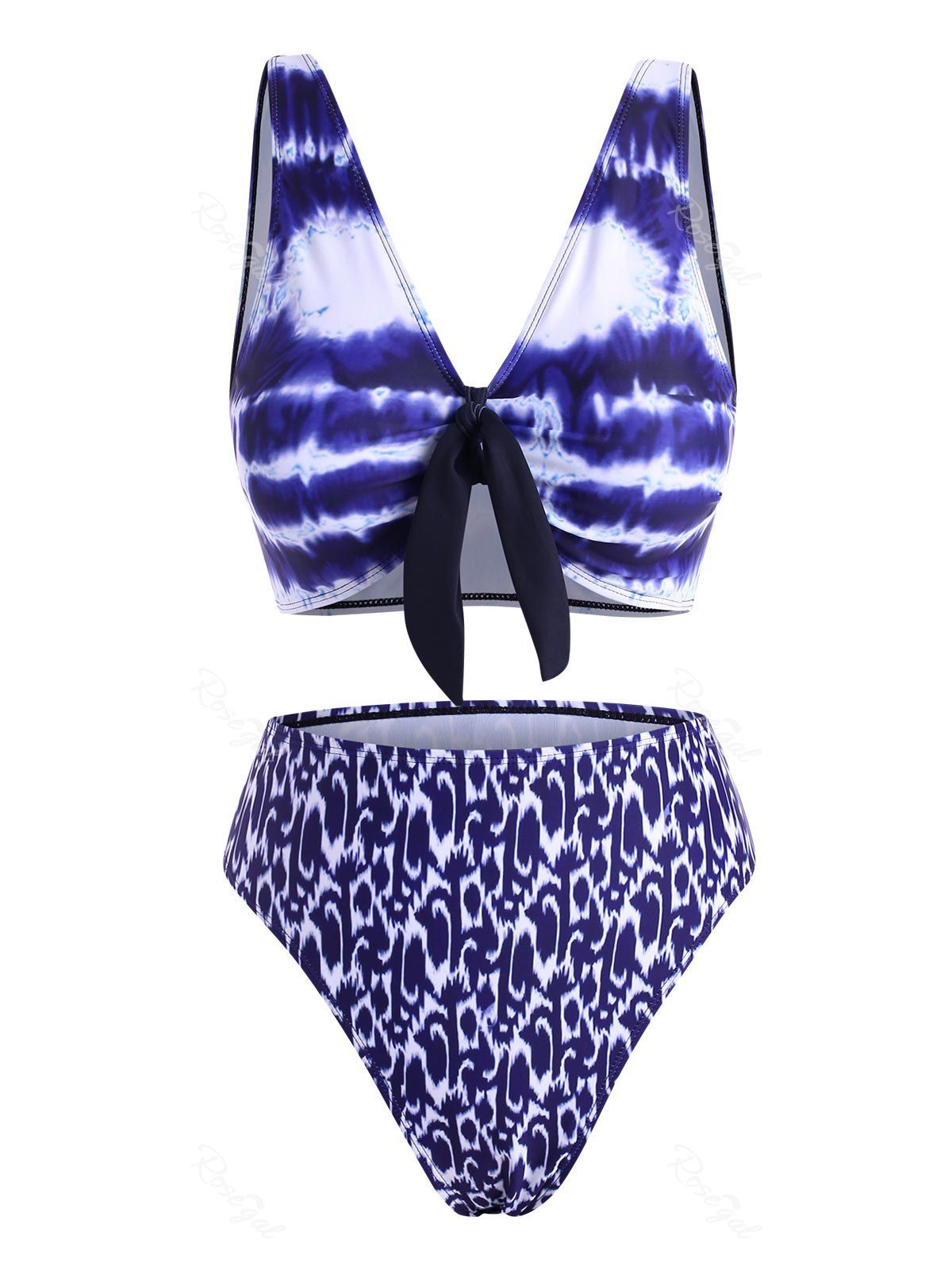 

Knot Tie Dye Ombre High Rise Bikini Swimwear, Blue