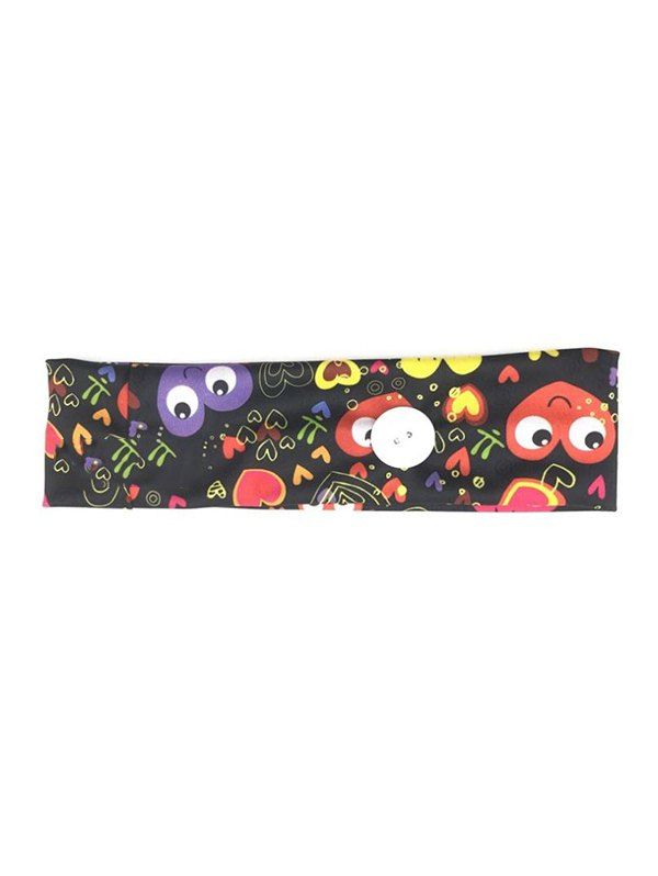 

Cartoon Printed Button Elastic Sports Headband, Black