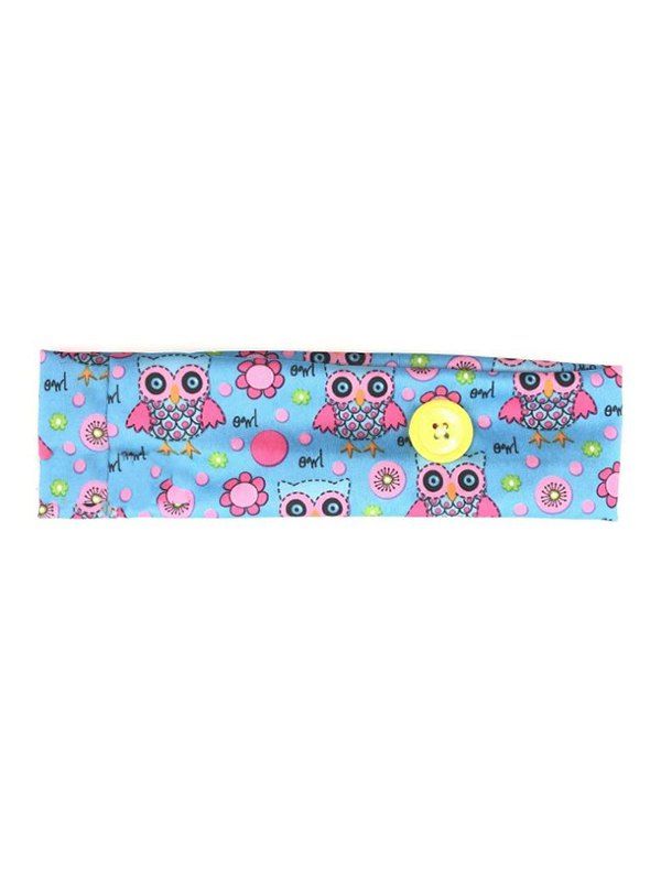 

Cartoon Printed Button Elastic Sports Headband, Baby blue