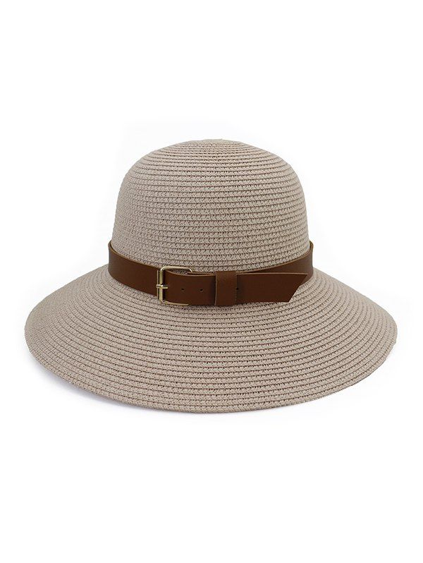 

Wide Brim Straw Hat With Wide Belt, Light pink
