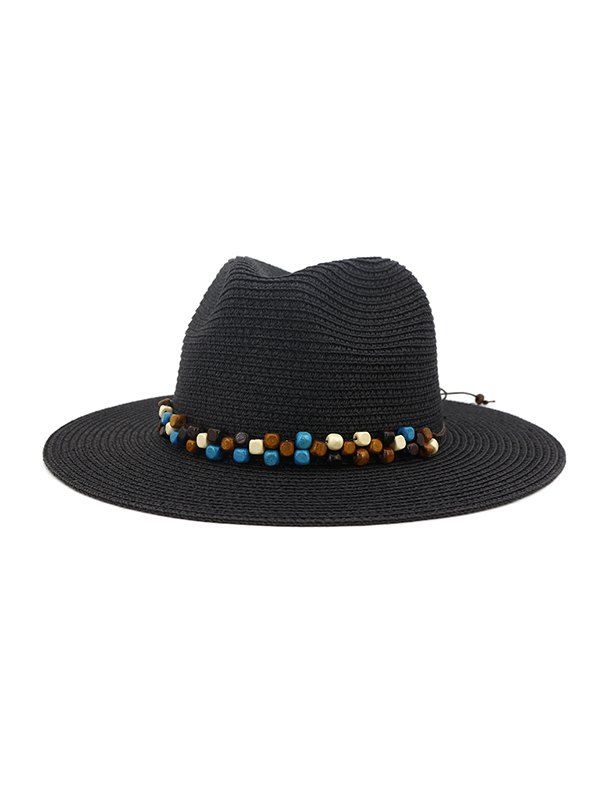 

Beaded Embellished Jazz Straw Hat, Black