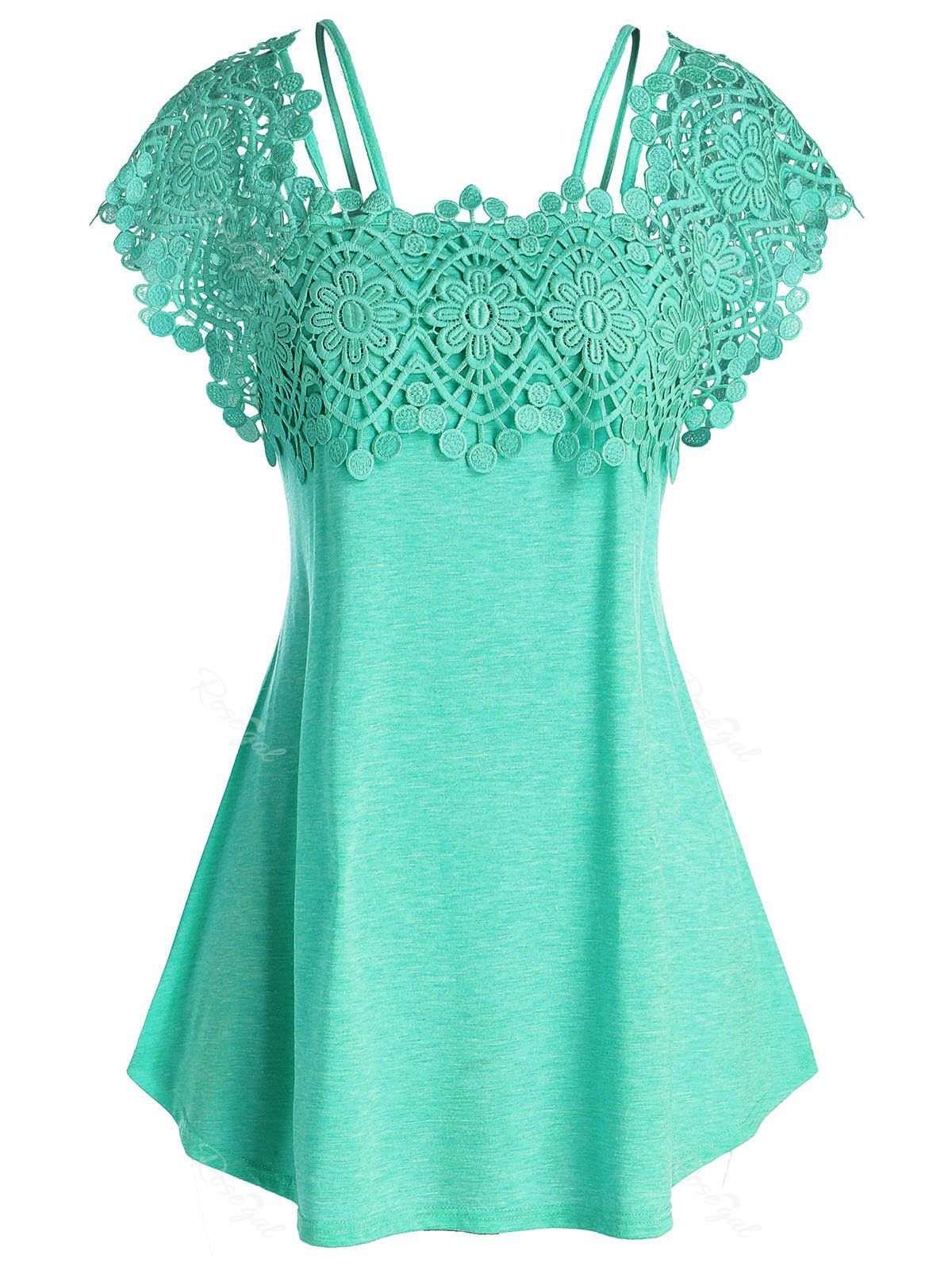 

Plus Size Lace Guipure Swing T Shirt, Sea green