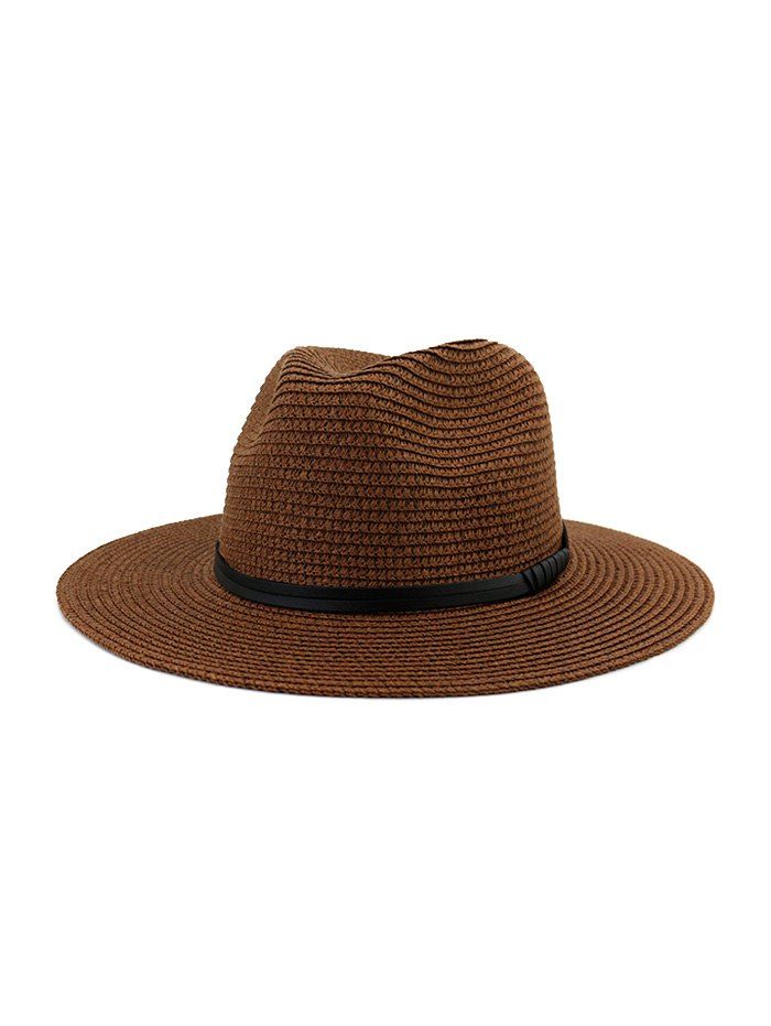 

Jazz Straw Hat With Leather Detail, Coffee