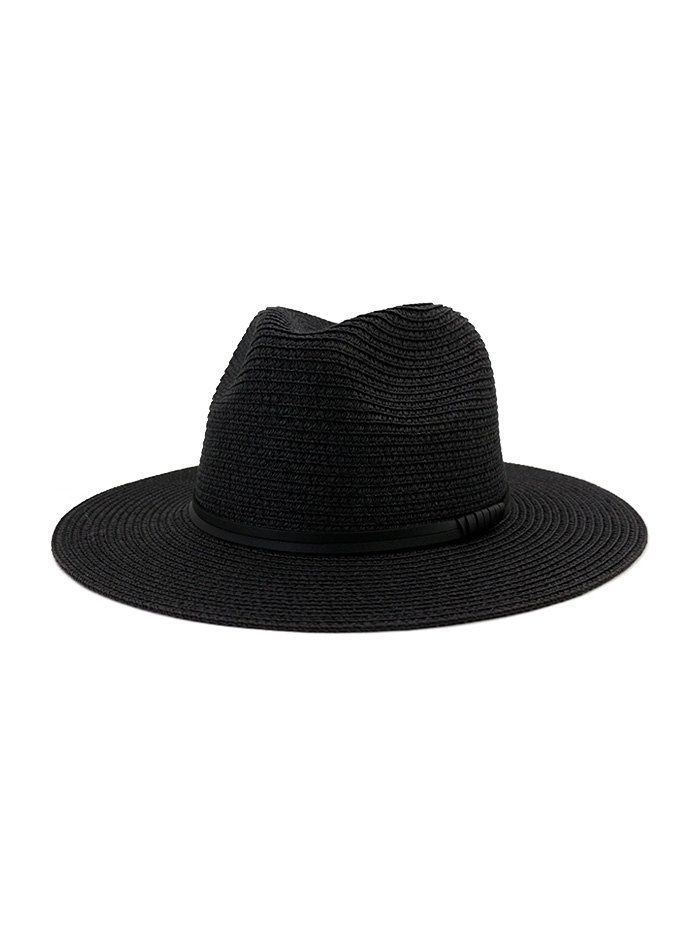 

Jazz Straw Hat With Leather Detail, Black