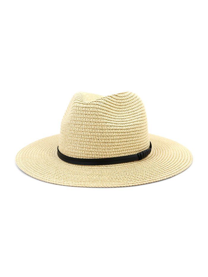 

Jazz Straw Hat With Leather Detail, Beige