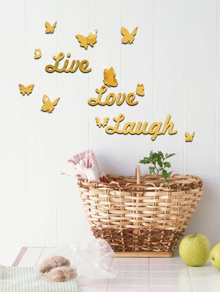 

Letters and Butterfly Pattern Decorative Mirror Wall Art Stickers, Golden