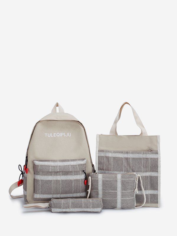 

4Pcs Retro Plaid Pattern Student Backpack Set, Gray