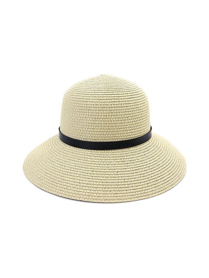 

Wide Brim Straw Hat With Leather Detail, Beige