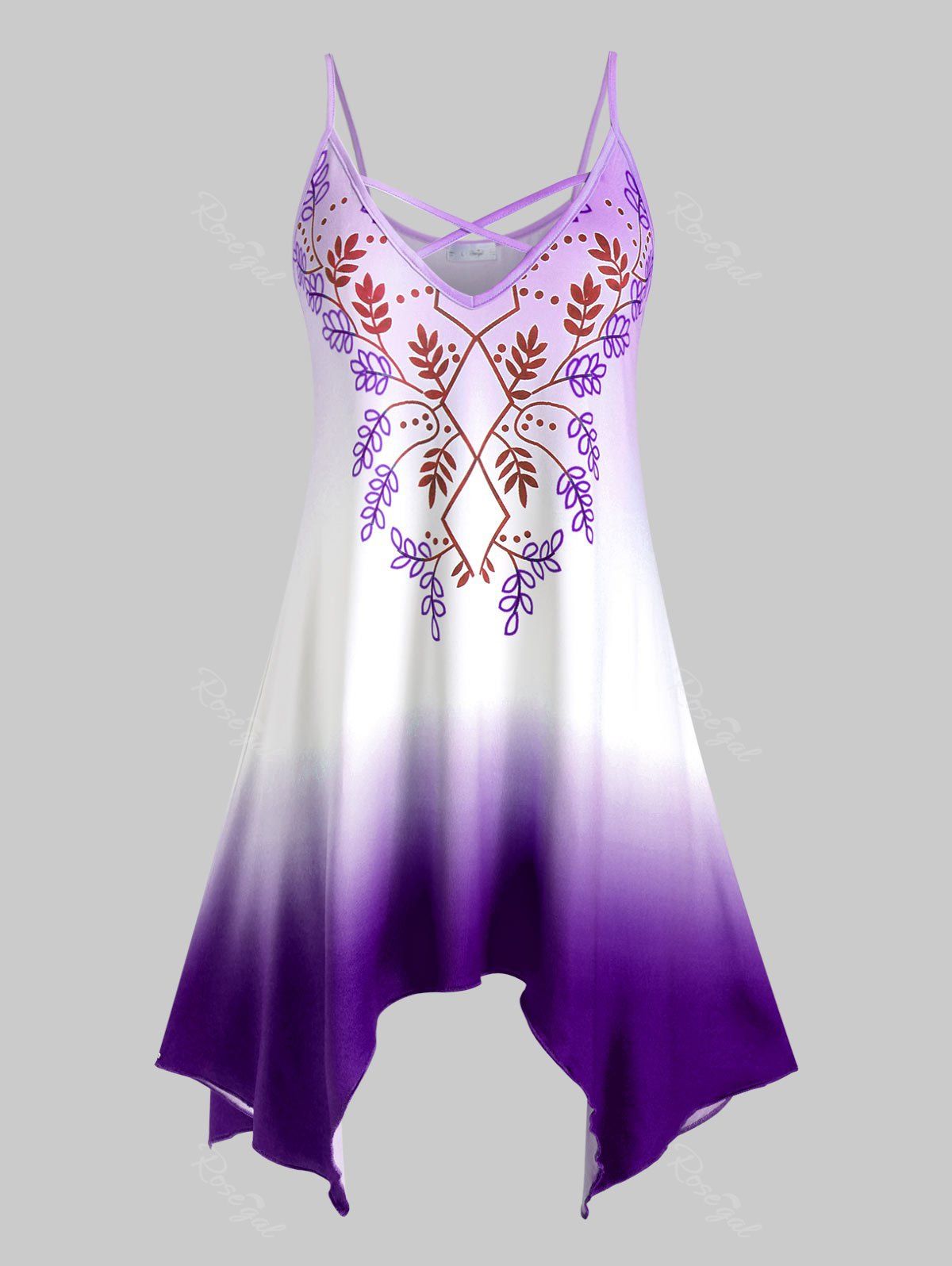 

Plus Size Handkerchief Printed Ombre Color Tank Top, Purple