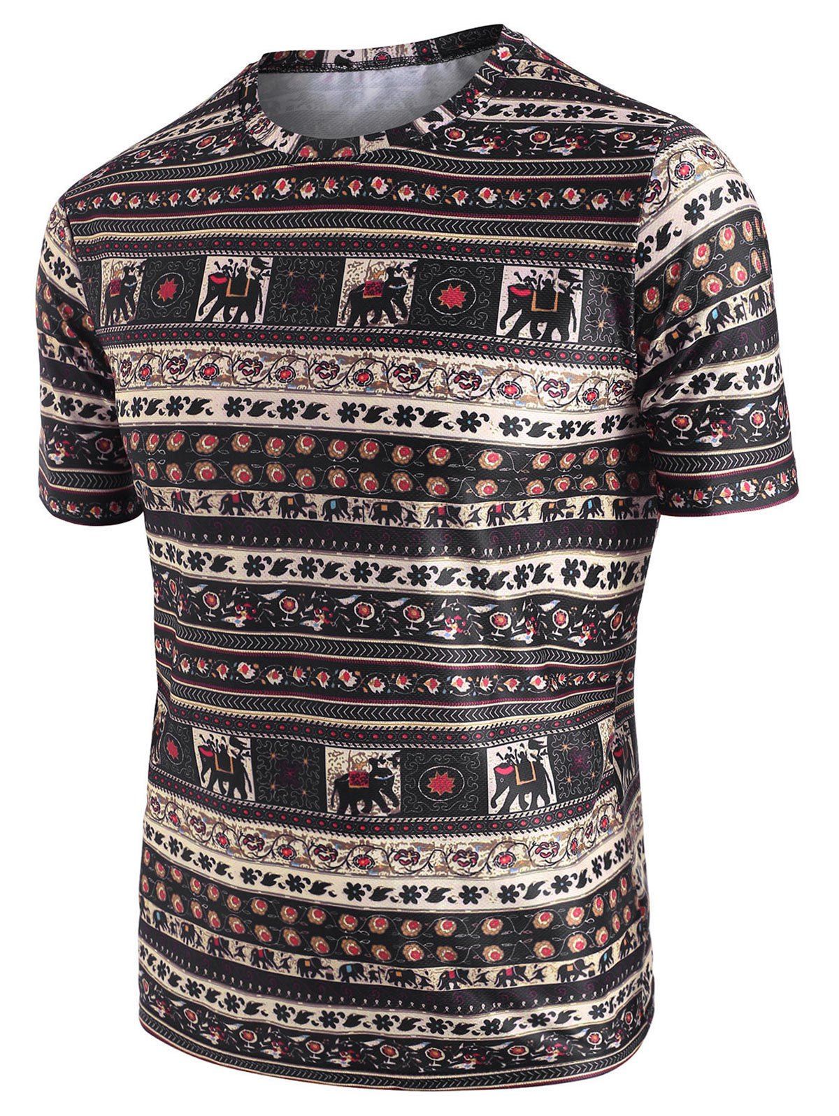 

Elephant Seamless Pattern Crew Neck Short Sleeve T Shirt, Sepia