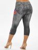 Legging Capri Drapeau Américain Lèvre Imprimée de Grande Taille - Noir 3X
