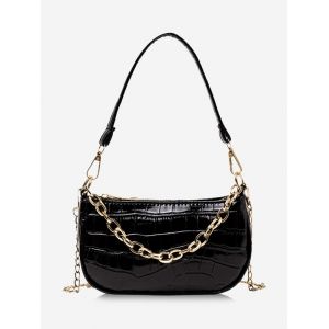 

Chain Textured Solid Shoulder Bag, Black
