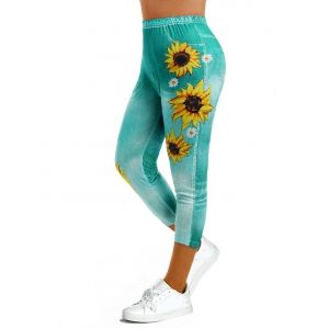

Sunflower 3D Print Crop Jeggings, Light green
