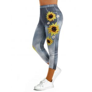 

Sunflower 3D Print Crop Jeggings, Gray