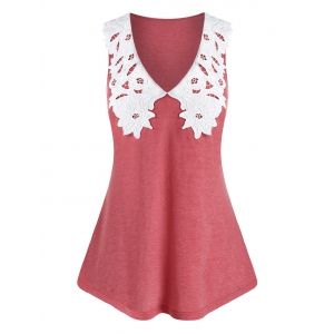 

Plus Size Plunge Lace Guipure Tank Top, Cherry red