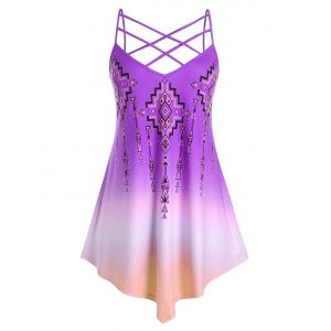 

Plus Size Criss Cross Ombre Print Asymmetrical Cami Top, Purple