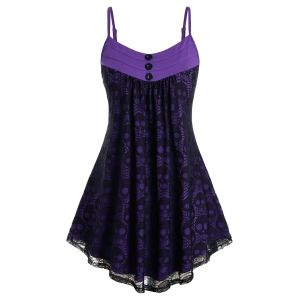 

Plus Size Skull Lace Pleated Tunic Cami Top, Black