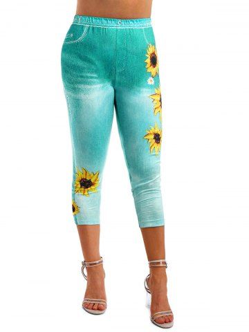 Sunflower 3D Print Crop Jeggings
