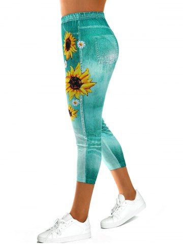 Sunflower 3D Print Crop Jeggings
