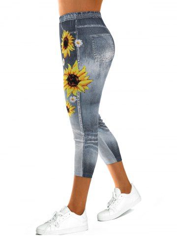 Sunflower 3D Print Crop Jeggings