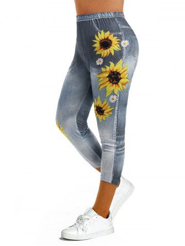 Sunflower 3D Print Crop Jeggings