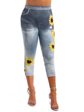 Sunflower 3D Print Crop Jeggings