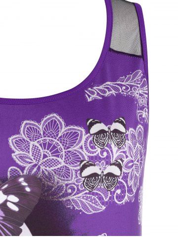 

Plus Size Asymmetric Skull Floral Print Tank Top, Purple