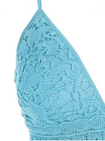 

Plus Size Plunge Lace Crochet Tank Top, Day sky blue