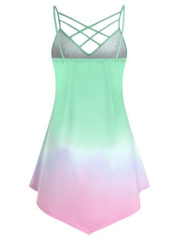

Plus Size Criss Cross Ombre Print Asymmetrical Cami Top, Green
